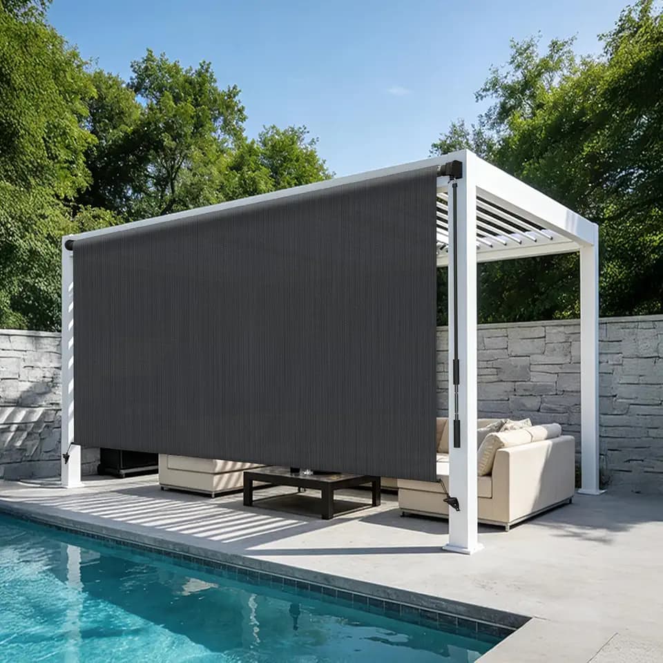 HENG FENG Outdoor Roller Shade 6' W x 8' H Graphite Grey