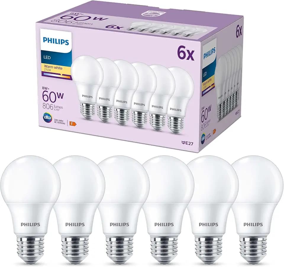 Philips LED Classic Lampe E27, Matt, 6er Pack