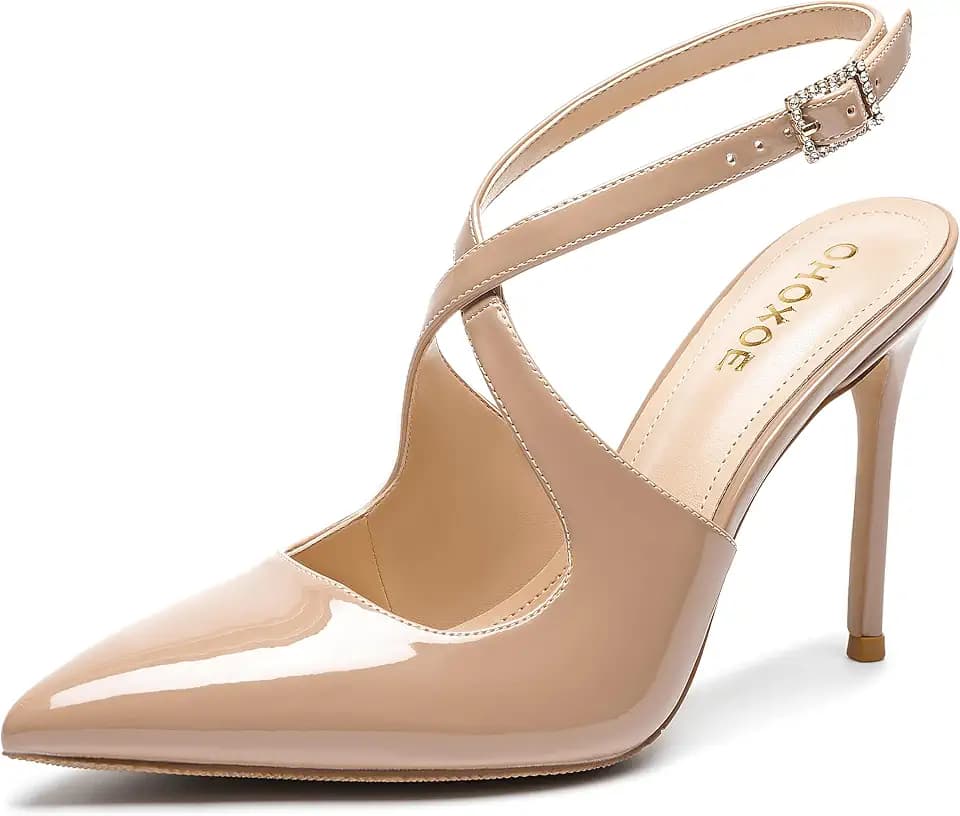 Womens Slingback 4" High Heels Pointed Toe Stiletto Pumps