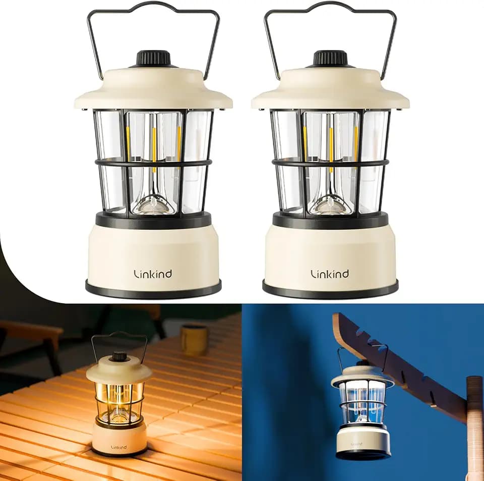 Linkind LED Campinglampe dimmbar, 2-Farbe Camping Laterne Batteriebetrieben, Retro Campinglaterne Akku mit 200h Leuchtdauer, Tragbar IPX4 für Camping, Notfall, Zelt, Wandern, 2 Stück