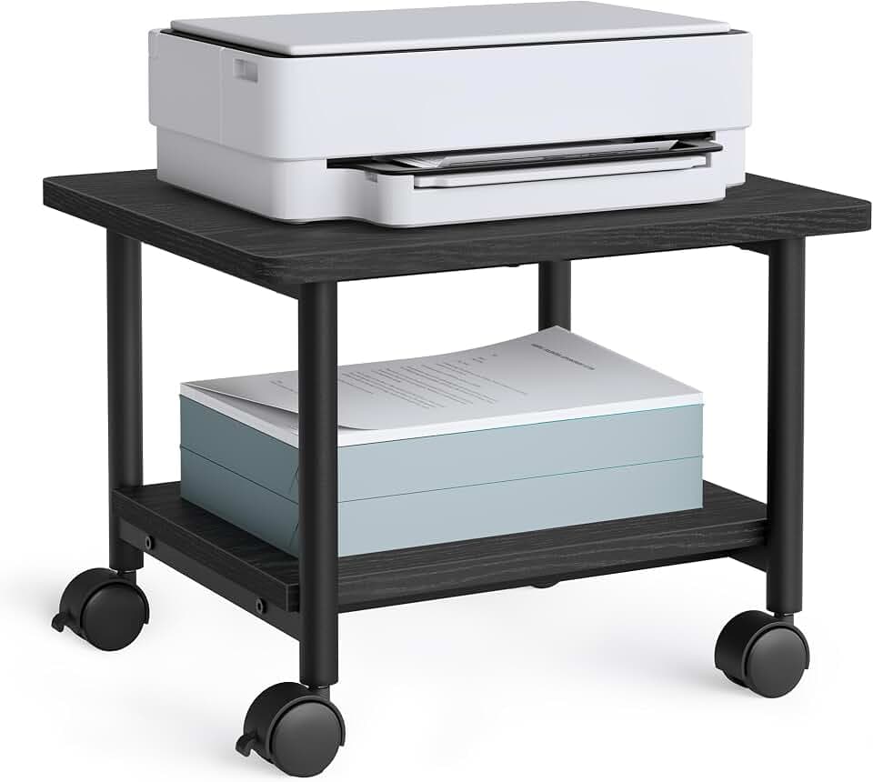VASAGLE 2-Tier Printer Stand with Locking Wheels, Under Desk Printer Table