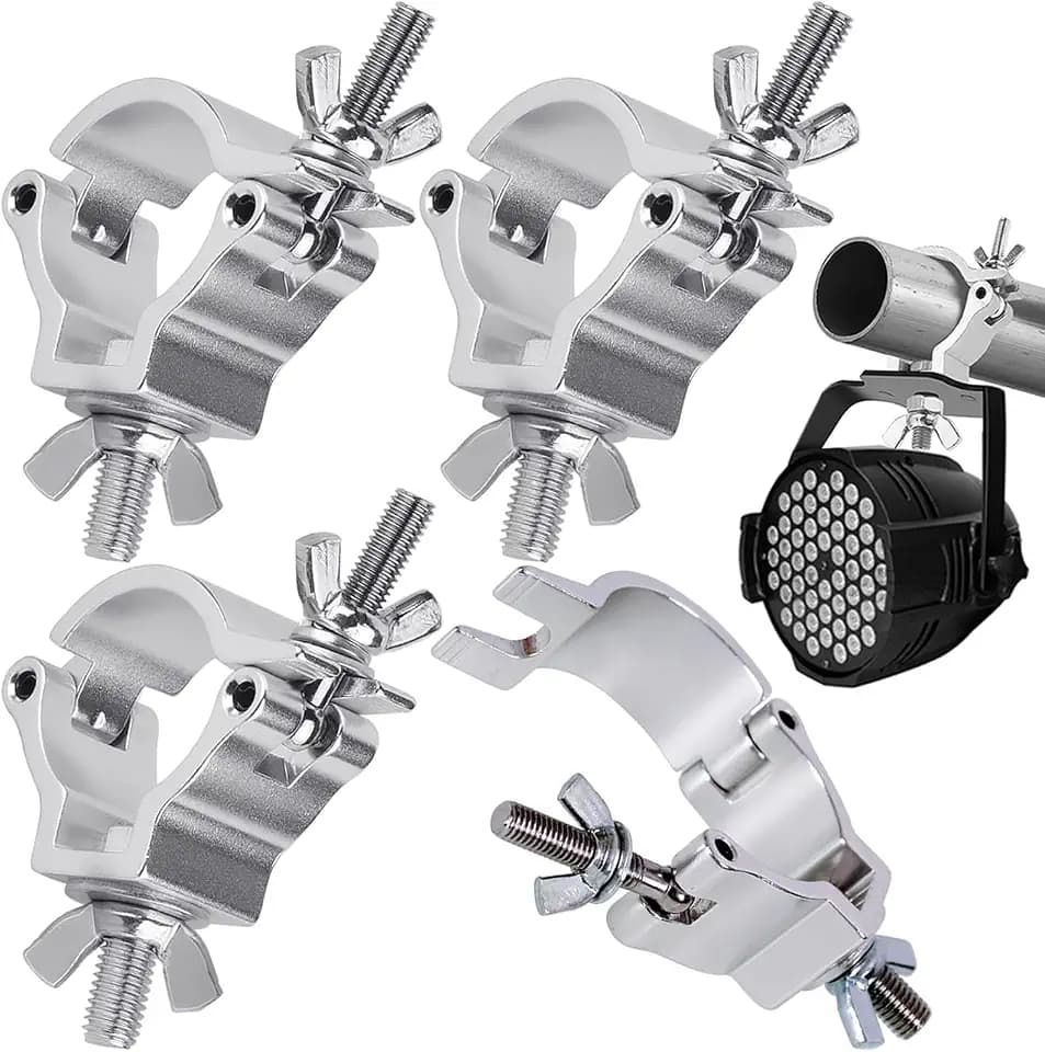 Traversen Klammern,Yueser 4 Stücke Bühnenbeleuchtungsklemme Haken Aluminiumlegierung Beleuchtung DJ O-Klemmhalterung für 48-51mm Traverse,100KG Ladekapazität (Silver hook)