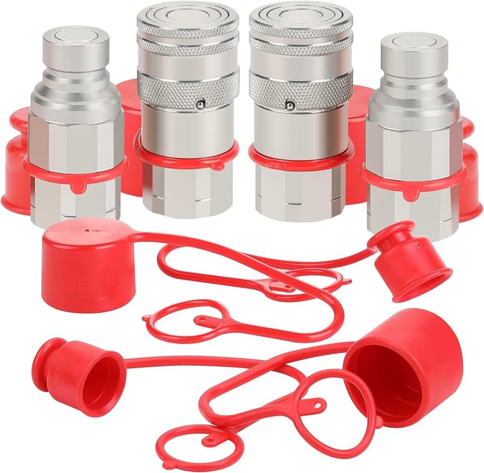 2PCS 1/2’’ NPT Flat Face Hydraulic Couplers, Bobcat Skid Steer Quick Connect Fittings with 4PCS Dust Covers
