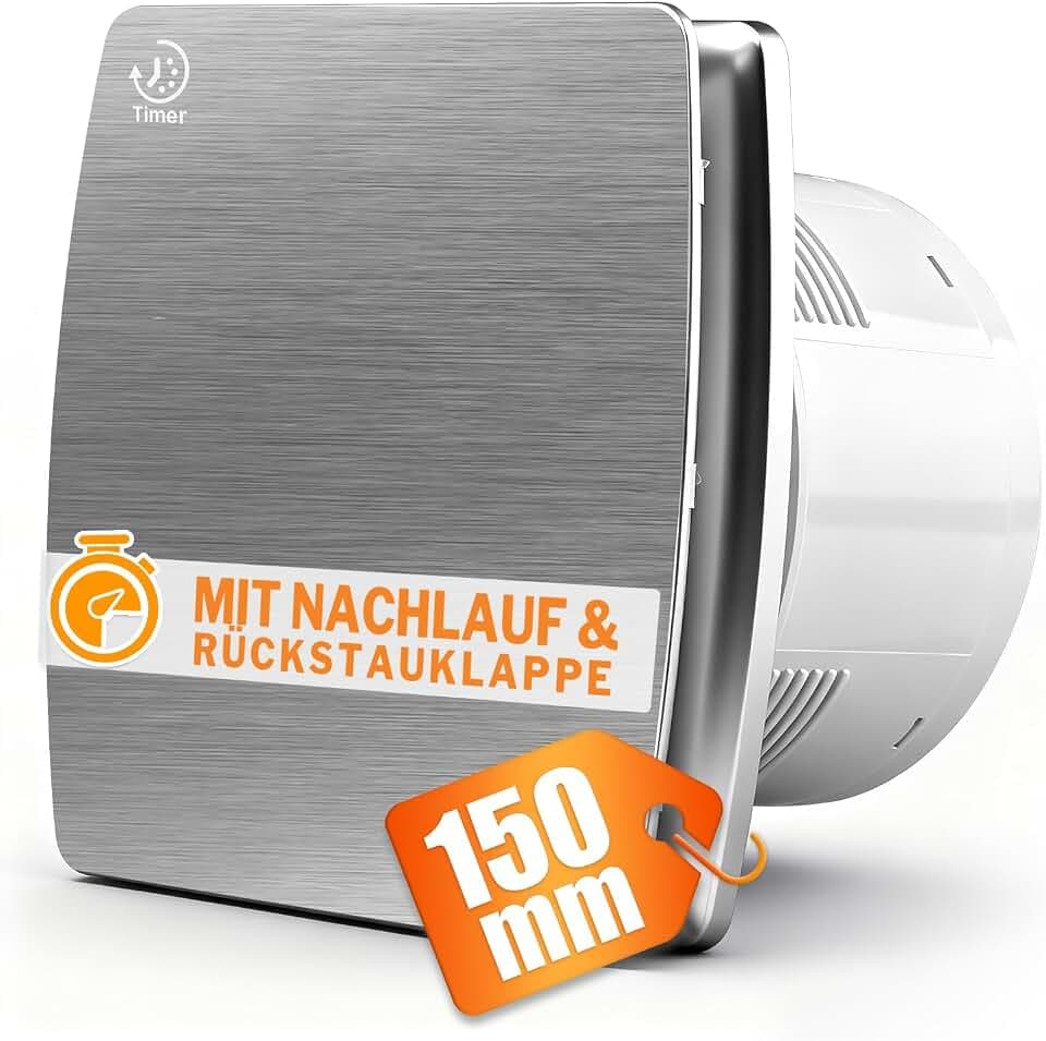 Leiser Badlüfter 150mm mit Nachlauf & Rücklaufklappe f. Bad/Dusche/Küche/WC