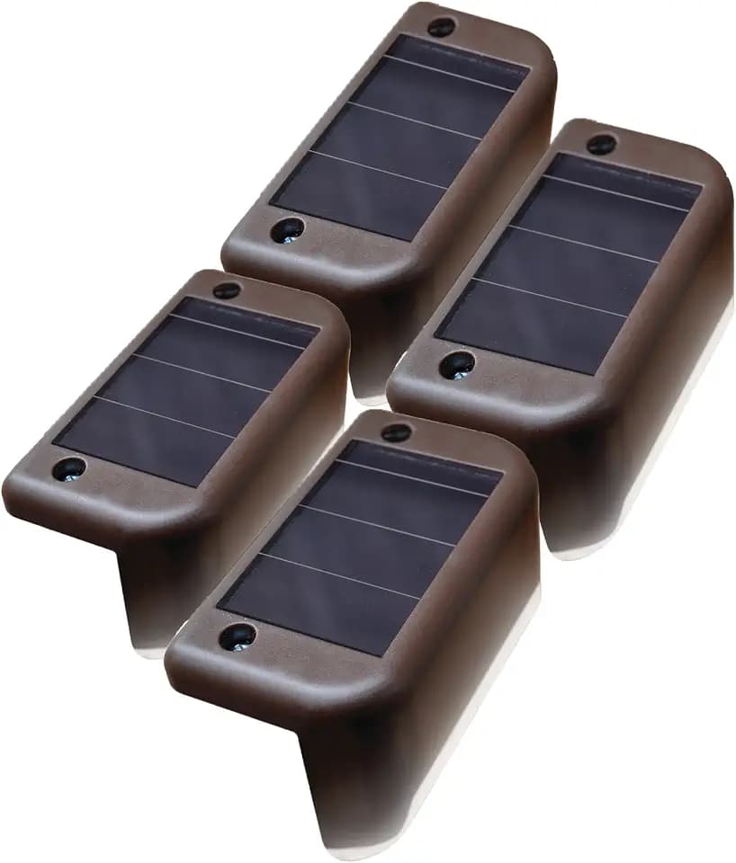 MAXSA 47332 Solar-Powered LED Deck, Step and Railing Light, 4-Pack, Brown