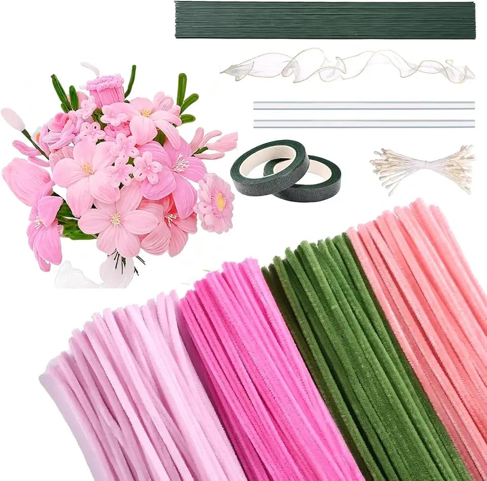 Pfeifenreiniger Blumen Set,400 Stück Pfeifenputzer zum Basteln für DIY,Pfeifenreiniger zum Basteln Pfeifenreiniger Set kreative Geschenk und Dekorieren