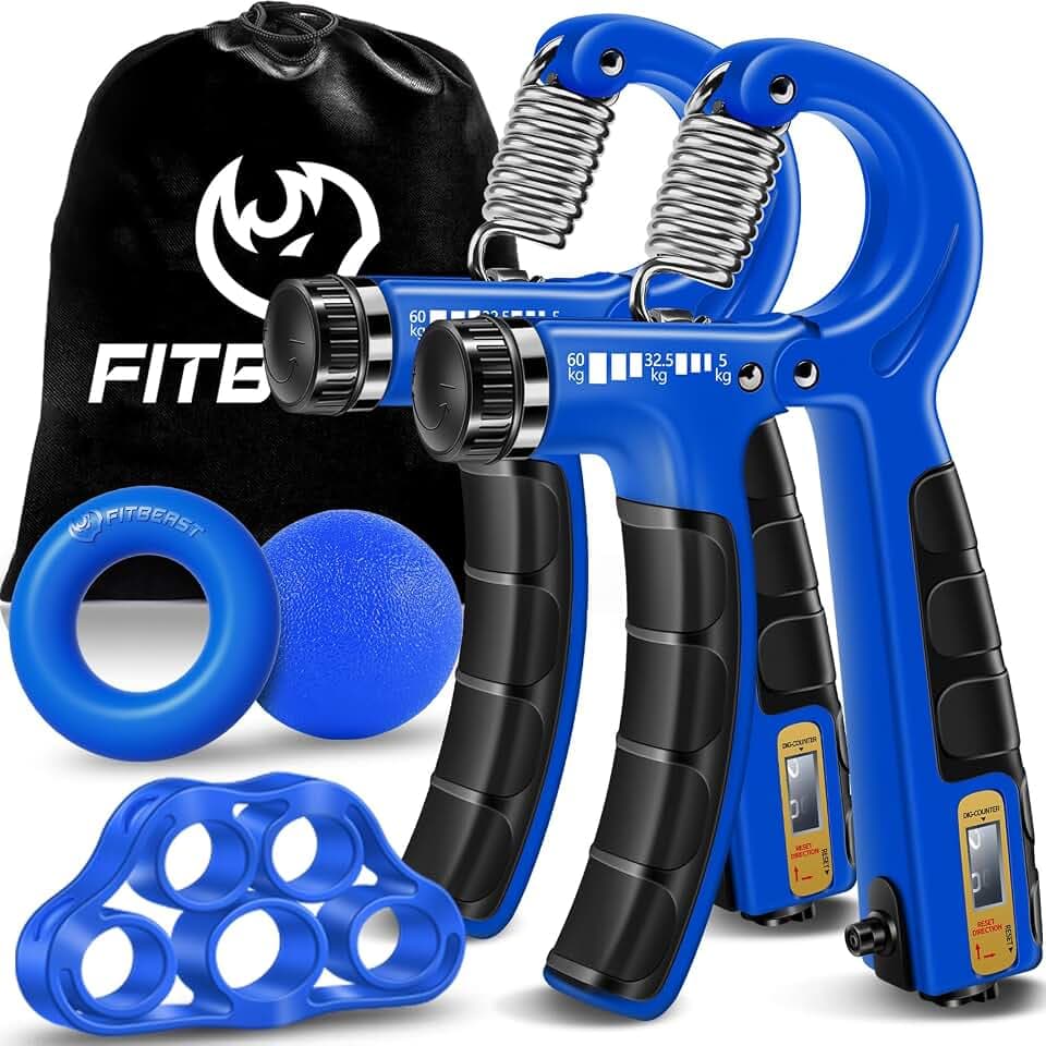 FitBeast Handtrainer Trainingsset (5-teilig), 2 Unterarmgriff Einstellbare Widerstand Handgreifer, Fingerdehner, Griffball & Stressabbau-Griffball für Athleten