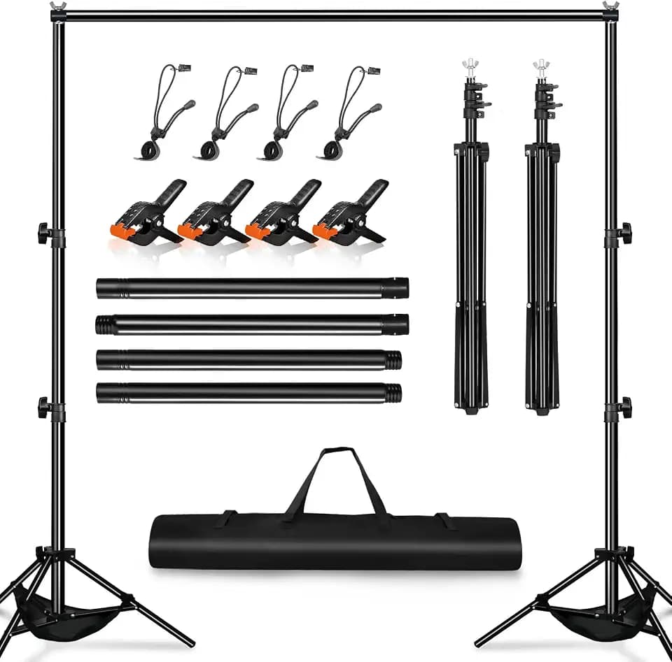 Hintergrundsystem 3x2m – Robustes Fotohintergrund Ständer Set mit Tragetasche, Höhenverstellbar für Fotostudio, YouTube & Portraitfotografie