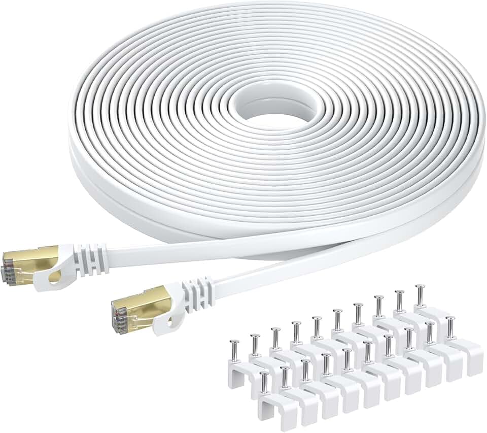 BUSOHE Cat 8 LAN Kabel 7Meter, 40Gbps Flaches Netzwerkkabel Ethernet Weiß