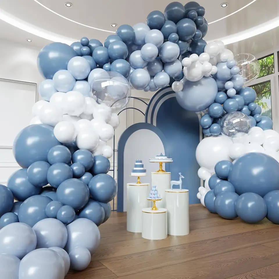 Dusty Blue Balloon Arch Kit, 102pcs Light Blue and White Latex Balloons