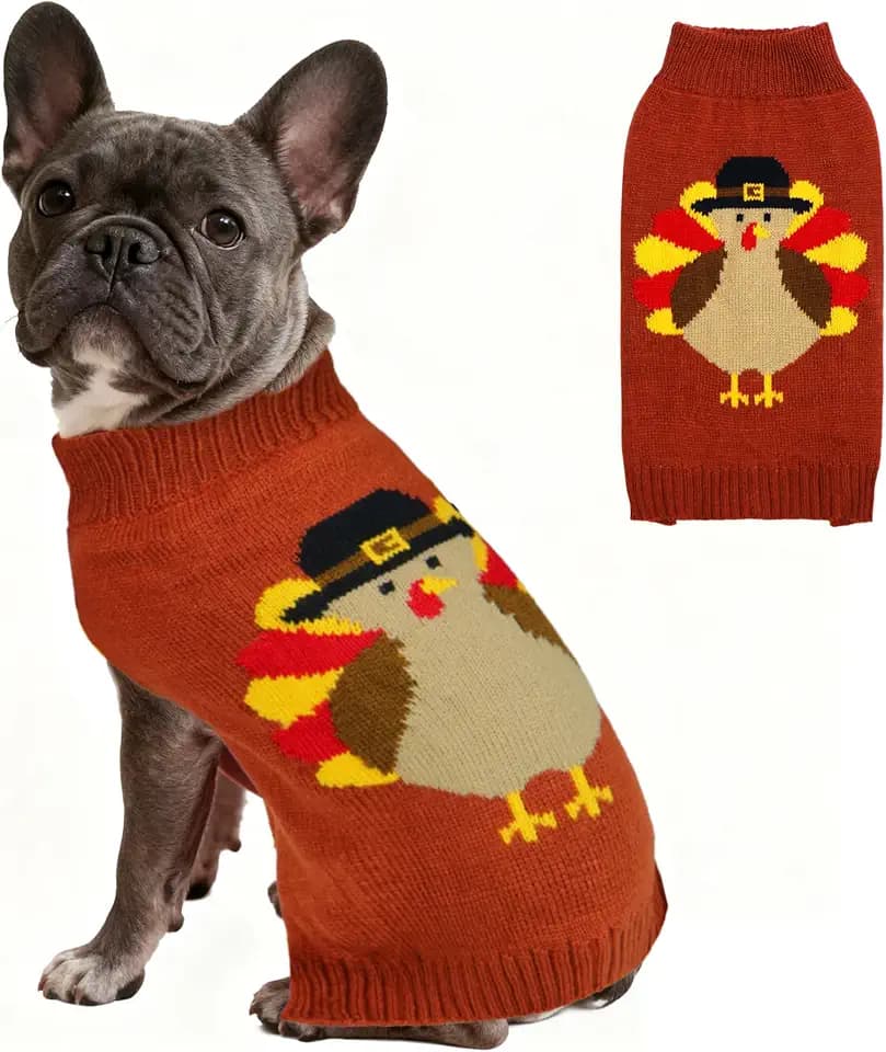 Thanksgiving Dog Sweater, Knitted Dog Thanksgiving Fall Holiday Sweaters Outfit Clothes for Small Medium Large Dogs Pets (Turkey, Large)