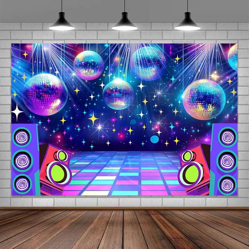 Dance Party Backdrop Retro 80s 90s Theme Stage Dance Ball Music Birthday Party Decoration DJ Photography Background 10 x 8 ft for Baby Shower Picture Photo Shoot Polyester Fabric,Multi1