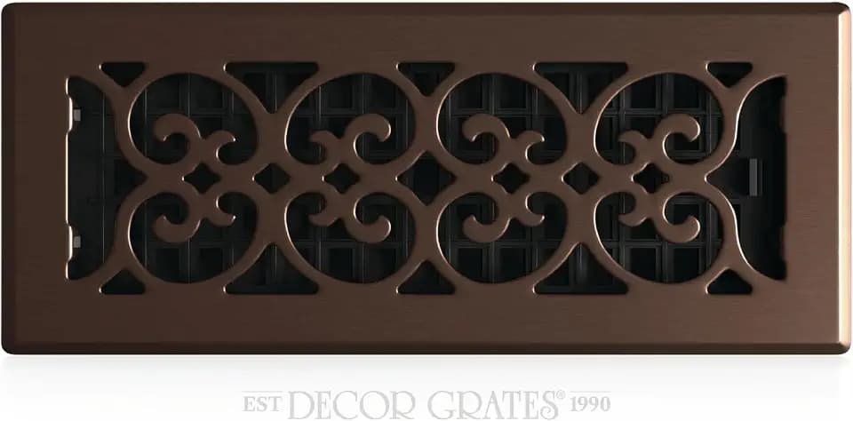 Decor Grates Metal Scroll Decorative Air Vent Cover 4x12 Floor Register – Adjustable Control Lever – AC Floor Vent Covers for Home Floor Vents – Fits 4 x 12 Inch Opening – Rubbed Bronze (SPH412-RB)
