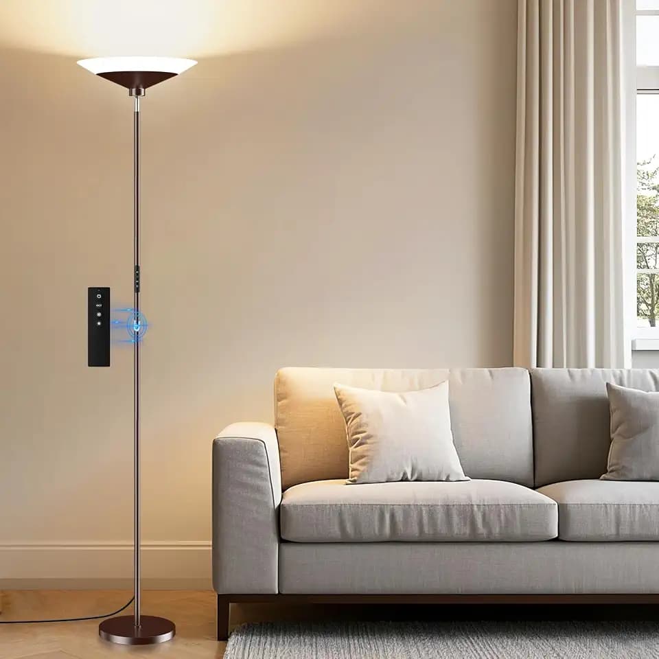 SIBRILLE Brown Torchiere Floor Lamp - 30W Dimmable LED Standing Lamp with Remote, 4 Color Temps, Stepless Dimming, 3000-6500K, 1800LM, 72in Tall Floor Light for Office Bedroom Living Room Corner