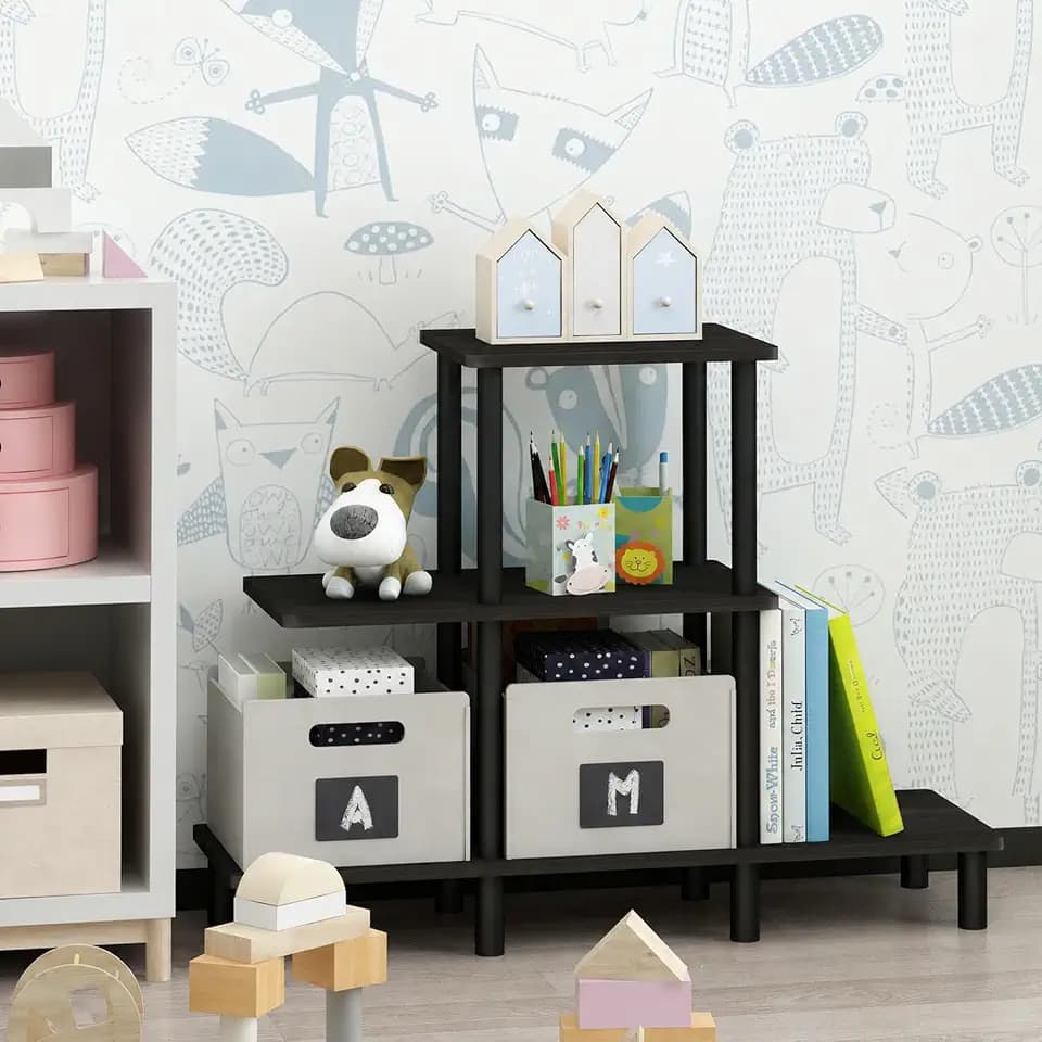 Furinno Turn-N-Tube Toolless 3-Tier Storage Shelves, Wide, Black Espresso