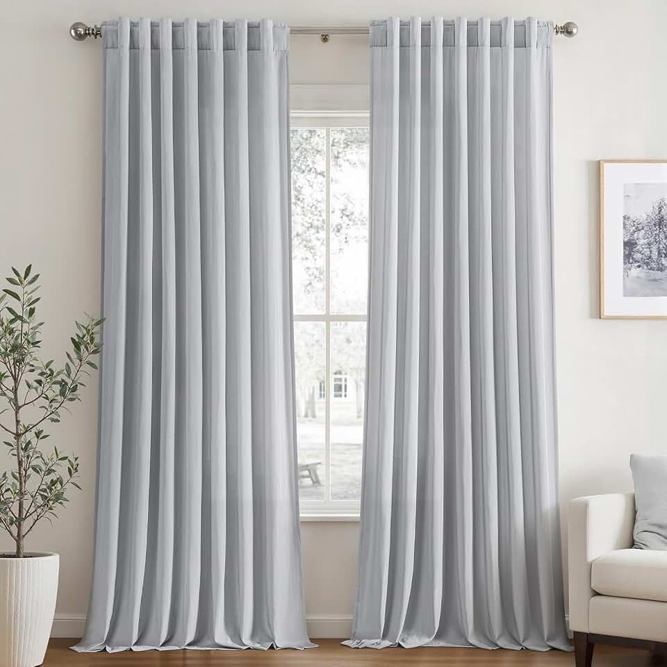 EMEMA Gray Privacy Sheer Curtains 2 Panels W52xL96 Inch Light Filtering