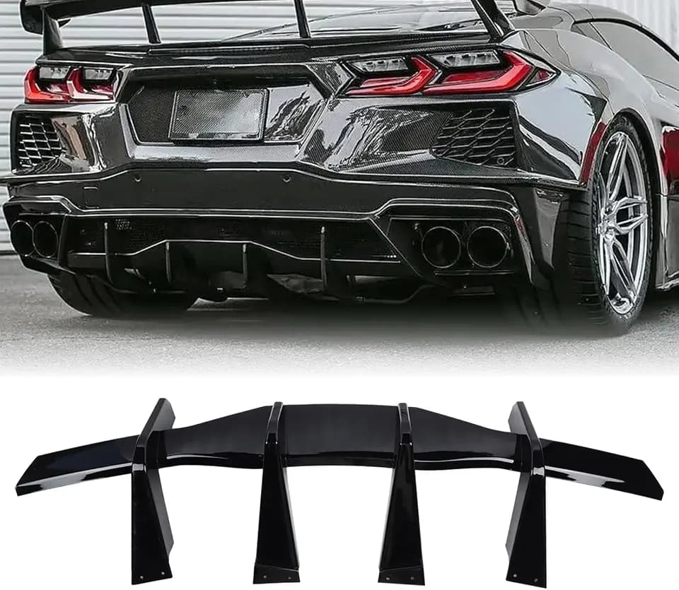 Rear Bumper Lip Diffuser 1Pcs Compatible with 2020-2025 Chevrolet Corvette C8 Stingray Z51 STG 3 Add-On Rear Lower Bumper Lip Diffuser Spoiler (Glossy Black)