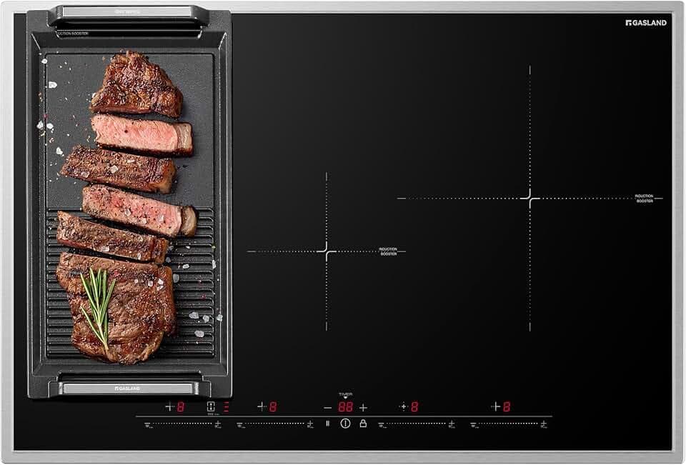 GASLAND IH774BFB Autarkes Induktionskochfeld, 77 cm, 4 Zonen Einbau Induktionskochfelder mit Edelstahlrahmen, FlexInduction für BBQ, PowerBoost schnelleres Kochen, 7000W (Ohne Bratpfanne)