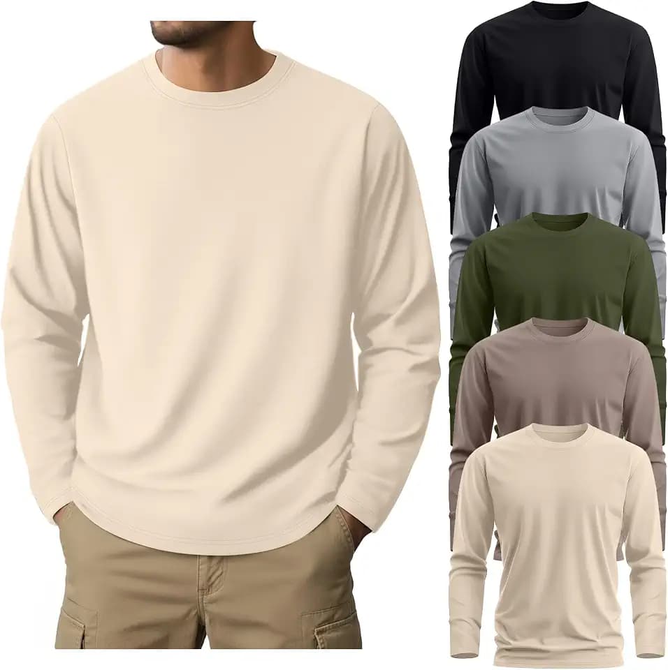 Ficerd 5 Pack Mens Big and Tall 95% Cotton Long Sleeve Shirts