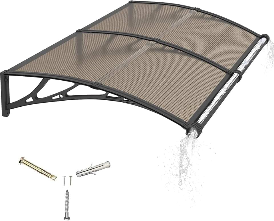 Window Awning for Door Entrance,39x40in Polycarbonate Cover Front Door Outdoor Patio Awning Canopy, UV, Rain & Snow Protection for Porch, Patio, Balconies(Brown) 100x100cm