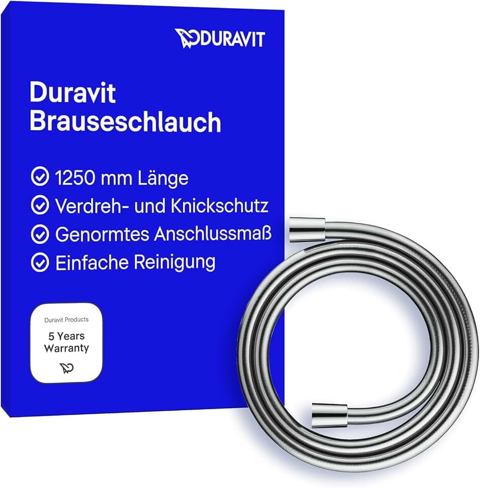 Duravit Universal Brauseschlauch, flexibler Duschschlauch 1,25 m mit Verdrehschutz, knickfest, Chrom