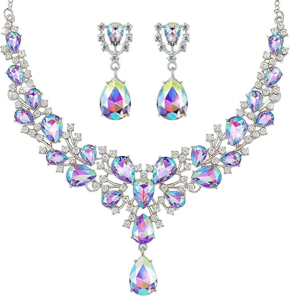 Hicarer Bridal Teardrop Cluster Crystal Jewelry Set Women