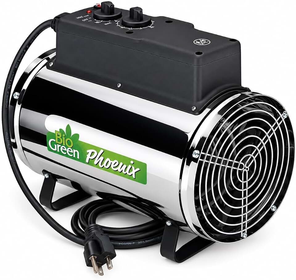 Bio Green Elektro-Gewächshausheizung Phoenix mit 3 Heizstufen bis 2.800 Watt | Thermostat | 460 m³/h Luftumwälzung | Umluft-Modus | spritzwassergeschützt