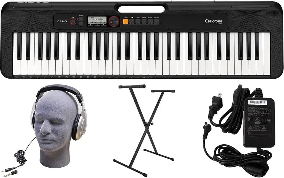 Casio Casiotone CT-S200BK 61-Key Portable Keyboard- Black Bundle with Stand, Headphones, AC Adapter, and Polishing cloth