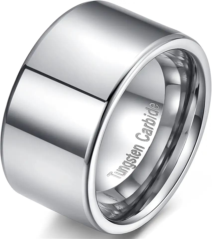 Fashion Month Mens 12mm Wide Band Silver Classic Tungsten Carbide Ring Wedding Engagement High Polished Flat Top