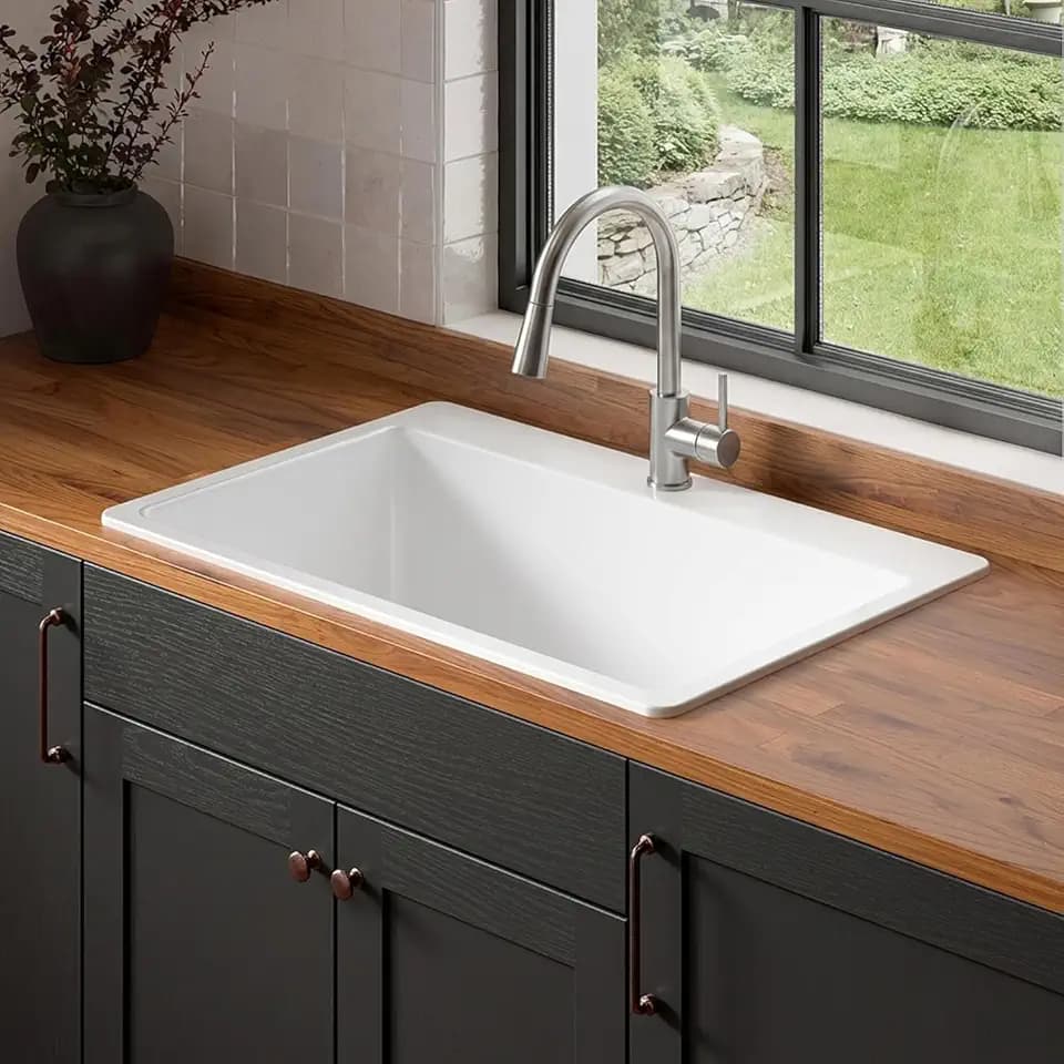 Sinkology Jackson 33 in White Fireclay Drop-In Kitchen Sink, 1-Hole