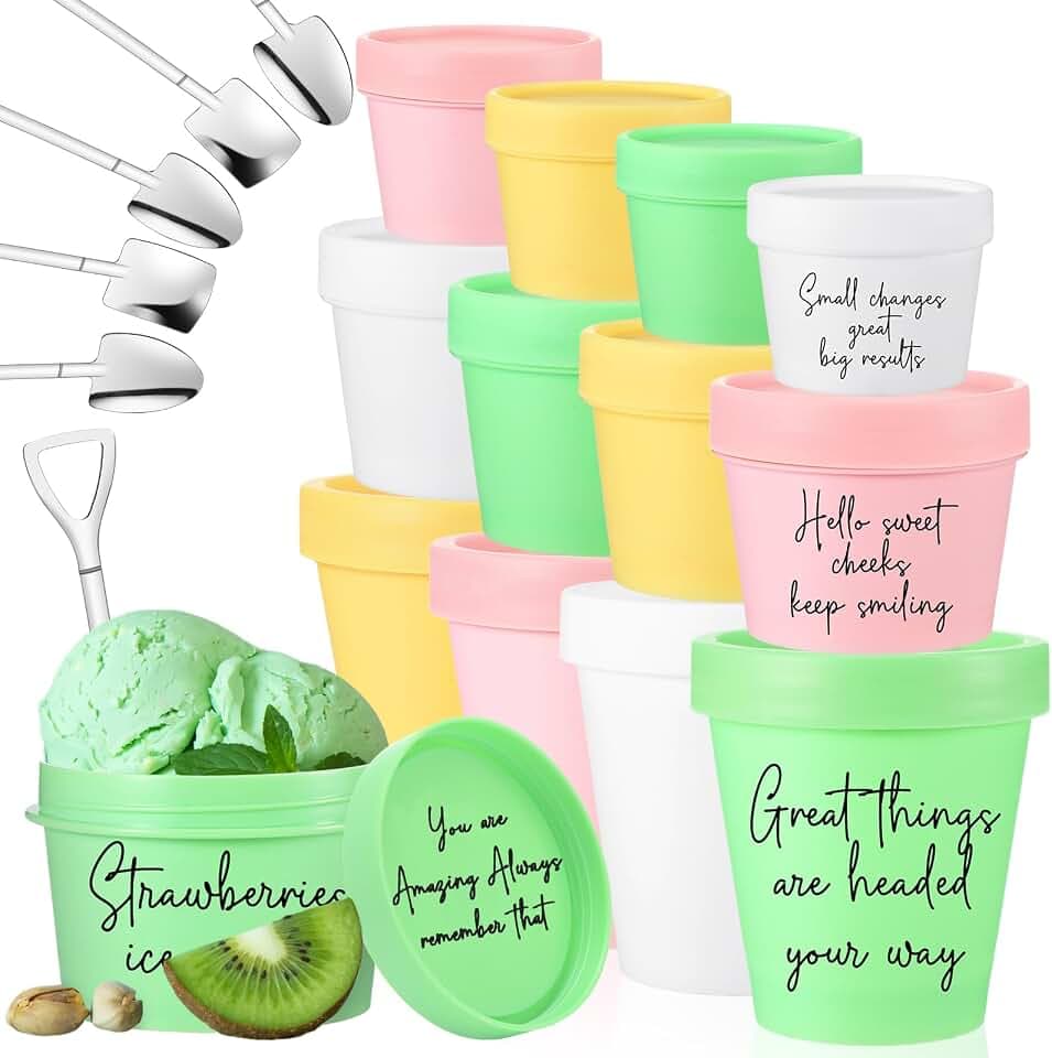SiliFine 12 Sets Ice Cream Containers with Lids and Spoon, 3 Sizes