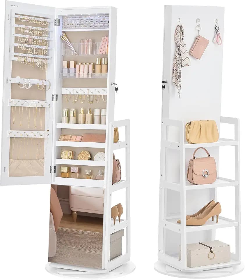 SONGMICS Schmuckschrank, mit Ganzkörperspiegel, 360° drehbar, abschließbar