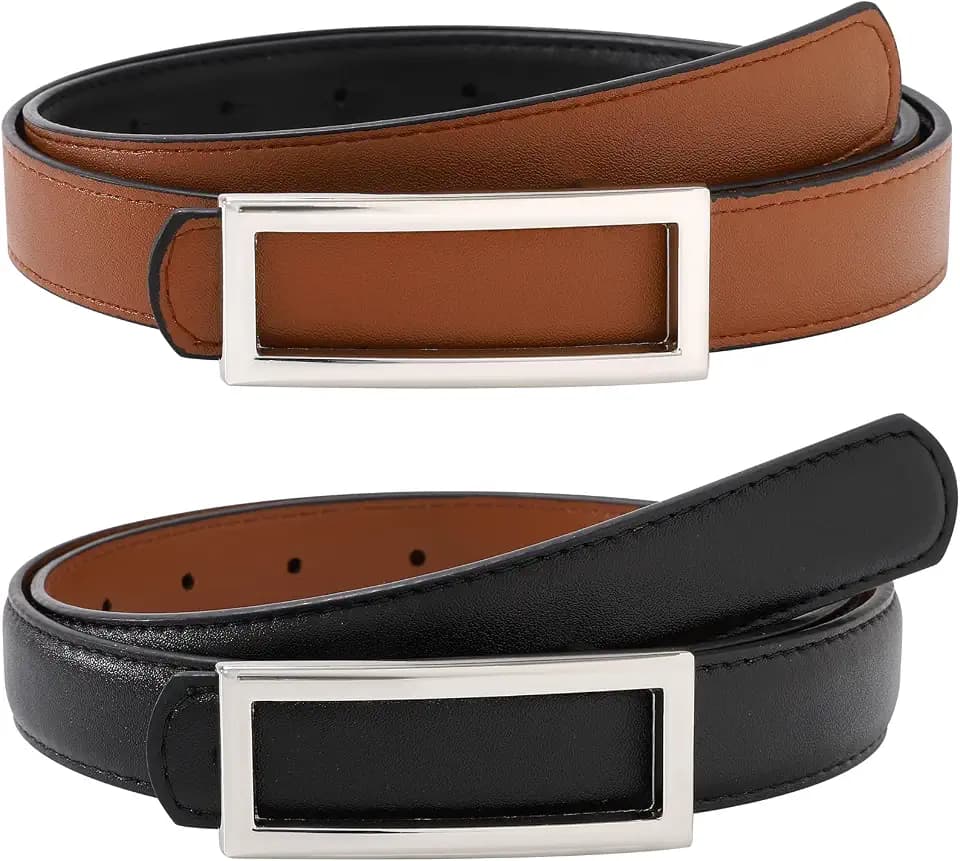 AWAYTR Reversible Belts for Women, 2-in-1 Skinny Leather Belt for Jeans
