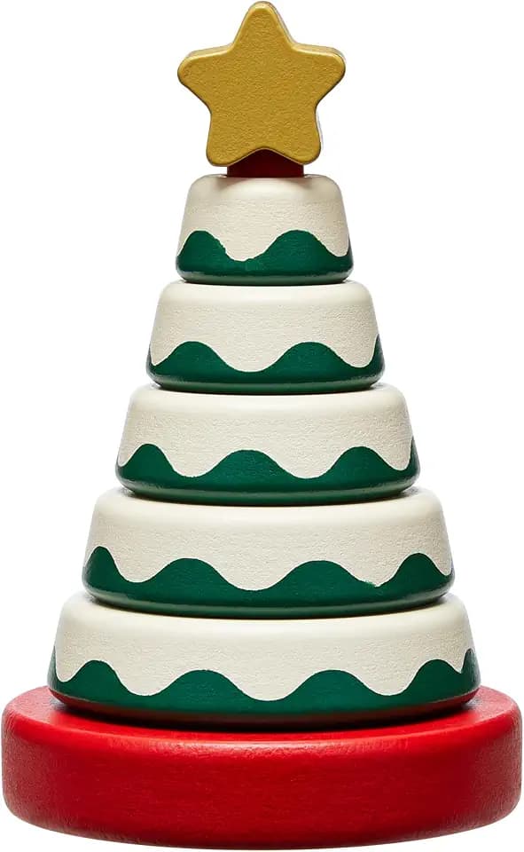 Pearhead Wooden Christmas Tree Stacking Toy Set, Holiday Toys for Toddlers
