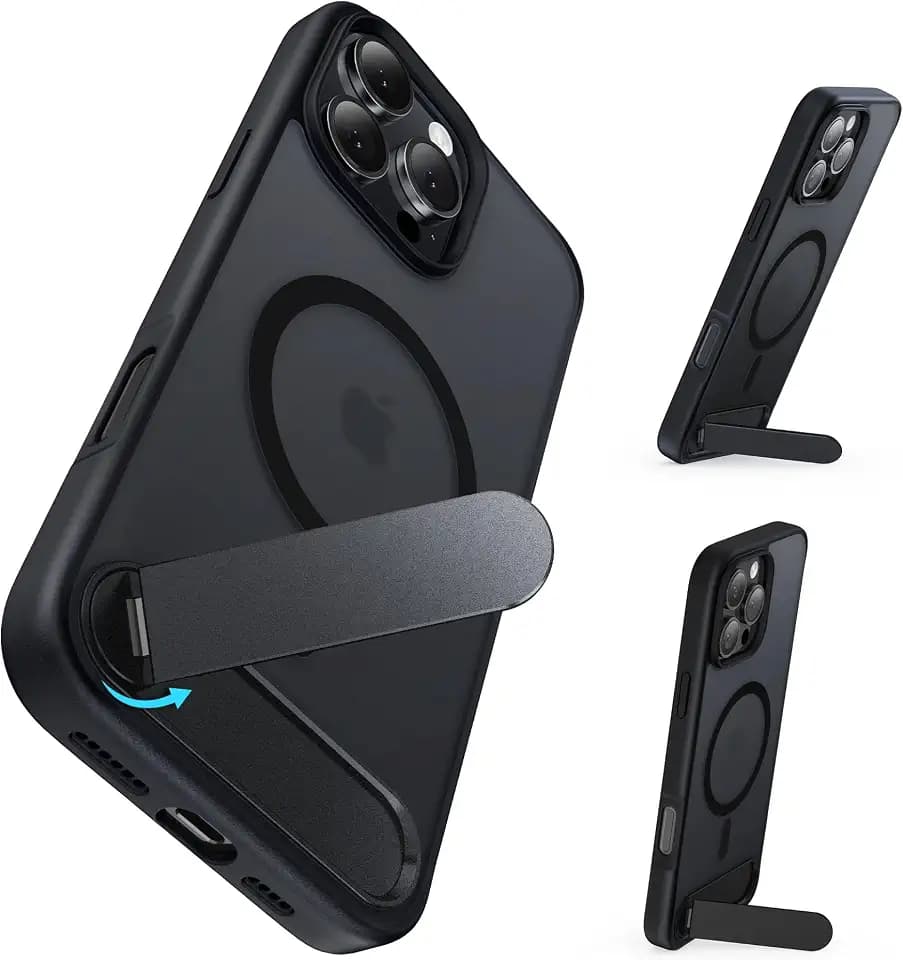 for iPhone 16 Pro Max 6.9-Inch with Magnetic Rotable Slim Kickstand Compatible with MagSafe Frosted Matte Shockproof Protective Phone Cover 6.9" 2024, Black