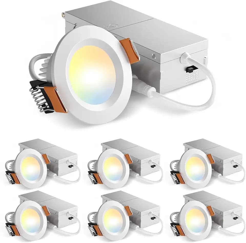 Amico 6 Pack 2 Inch 5CCT Ultra-Thin LED Canless Recessed Ceiling Light