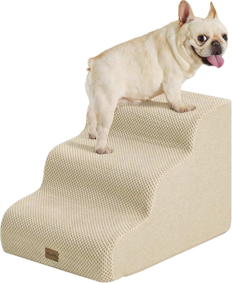 Made4Pets Dog Stairs Ramp for Small Dogs, 15.7" 3-Step Foam Pet Steps,Beige