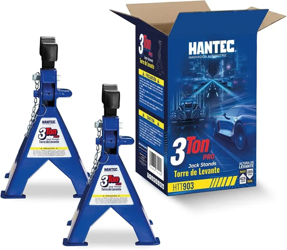 Hantec Jack Stands 3 Ton (6,600 lbs) Pro – Double Safety System, Non-Slip Rubber Pad, Heavy-Duty Steel, 1 Pair for Cars, SUVs and Trucks - Blue