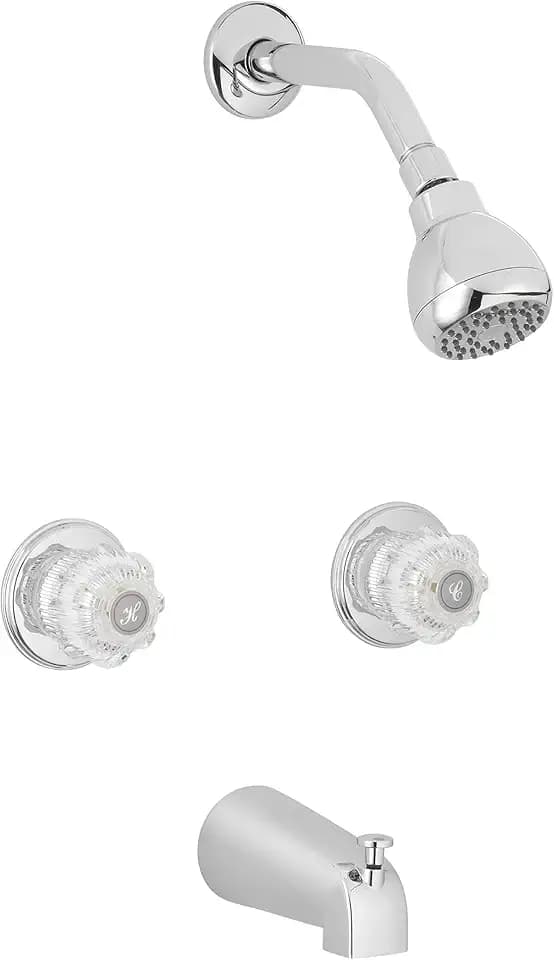 Aqua Vista 10SHO1H-CH-AV Acrylic Knobs Tub and Shower Faucet Trim Kit, Polished Chrome Two Handle