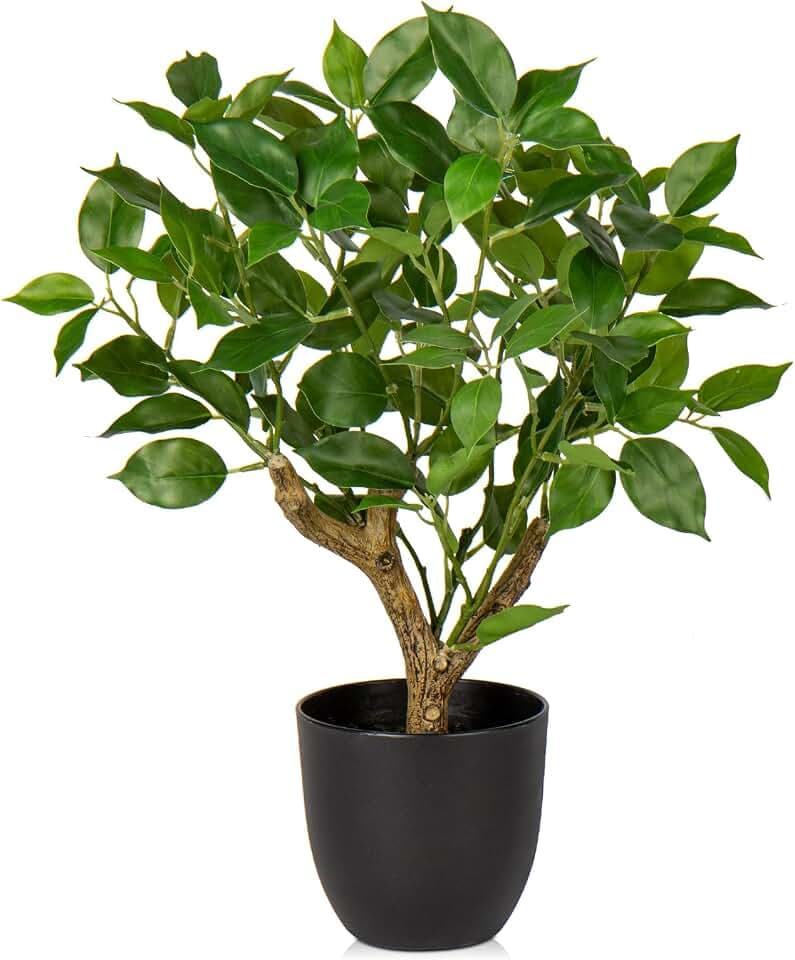 Briful 43CM Kunstpflanze Wie Echt Künstliche Ficus Pflanzen in Schwarzem Topf Dekopflanze für Fensterbank Wohnzimmer Badezimmer Dekoration