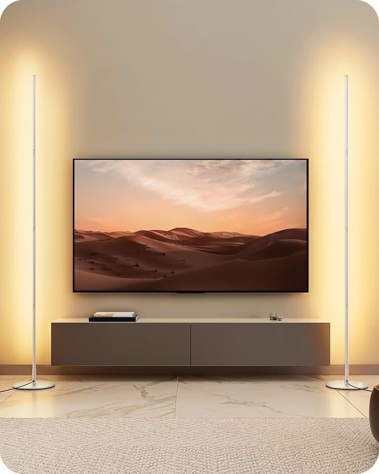 EDISHINE Stehlampe Wohnzimmer, dimmbar, höhenverstellbar, Silber, 2er-Set | 3000 K Warmweiß, mit Memory-Funktion, Fußschalter, bis zu 146 cm, moderne Standleuchte für Schlafzimmer und Büro