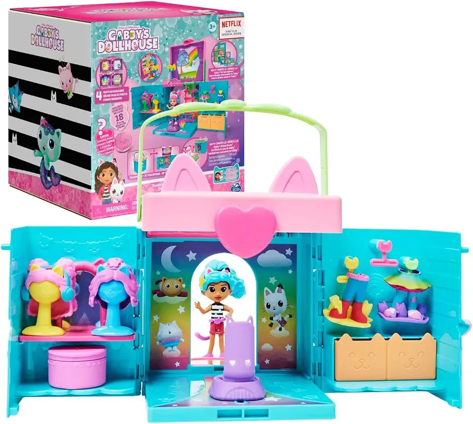 Gabby’s Dollhouse, Dress-Up Closet Portable Playset with a Gabby Doll, Surprise Toys and Photo Shoot Accessories, Kids Toys for Ages 3 and up