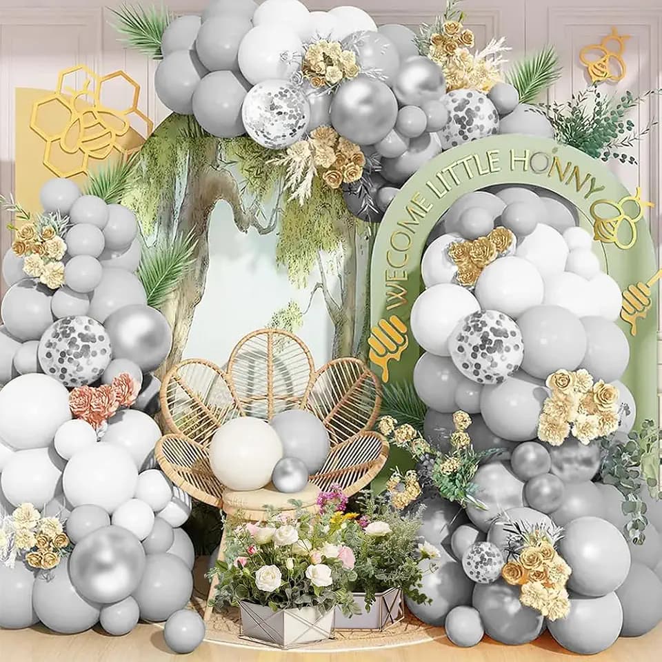 Silver White and Grey Balloon Arch Kit Ideal for Bridal Shower Engagement