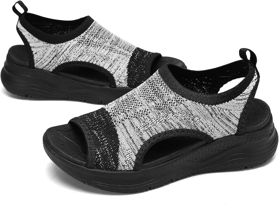 Womens Comfortable Orthopedic Sandals Arch Support Ladies Walking Sport Athletic Sandals Open Toe Slip On Plantar Fasciitis Platform Dress Sandal 2 Inches Heel