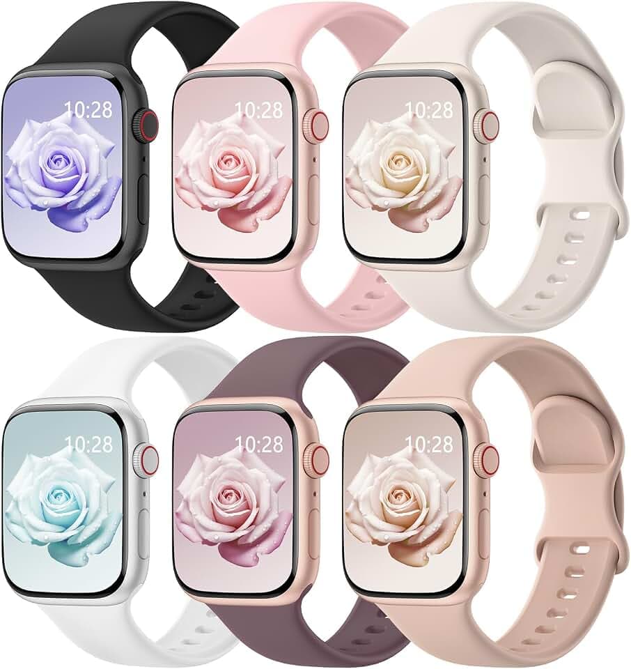 6 Pack Silicone Sport Bands Compatible with Apple Watch Bands for Women Men