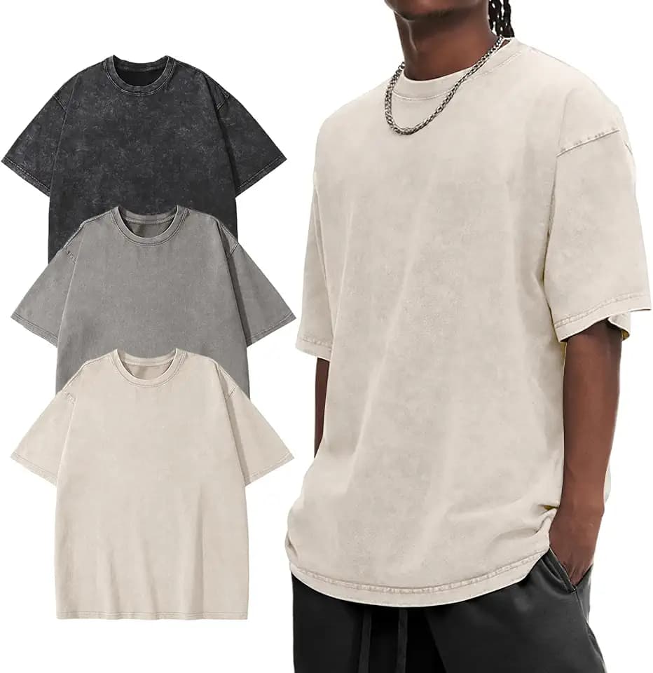 Eisctnd Mens Oversized T-Shirts Heavyweight Acid Washed Vintage Tee