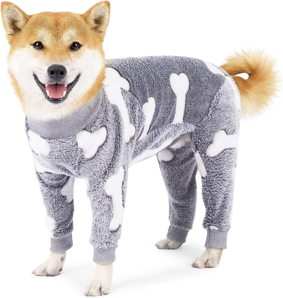 Dog Fleece Pajamas Large Dog 4 Legs Winter Clothes for Dog Fit Warm Jumpsuit for Dogs (Gray, XXXL)