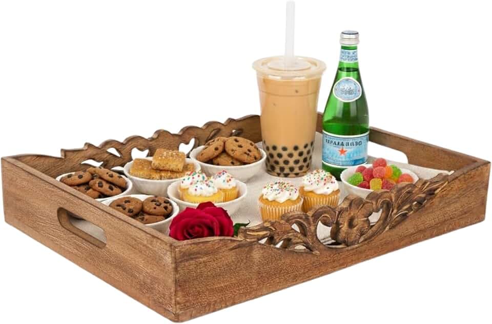 Mela Artisans Orchid Mango Wood Serving Tray - Medium Burnt, 16x12 in