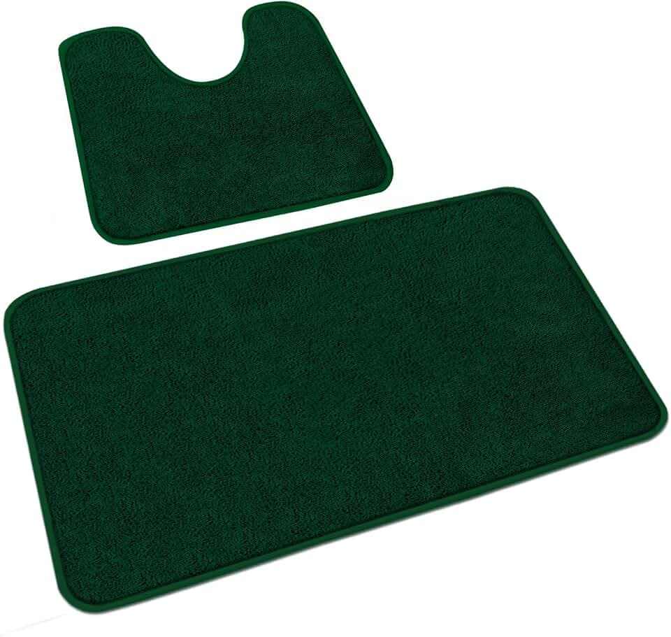 Rururug Badezimmerteppich Set 2 Teilig, Badvorleger Set | WC Vorleger mit Ausschnitt, rutschfest & waschbar, weiche Mikrofaser, saugfähig, Grün, 50x80 + 50x40 cm