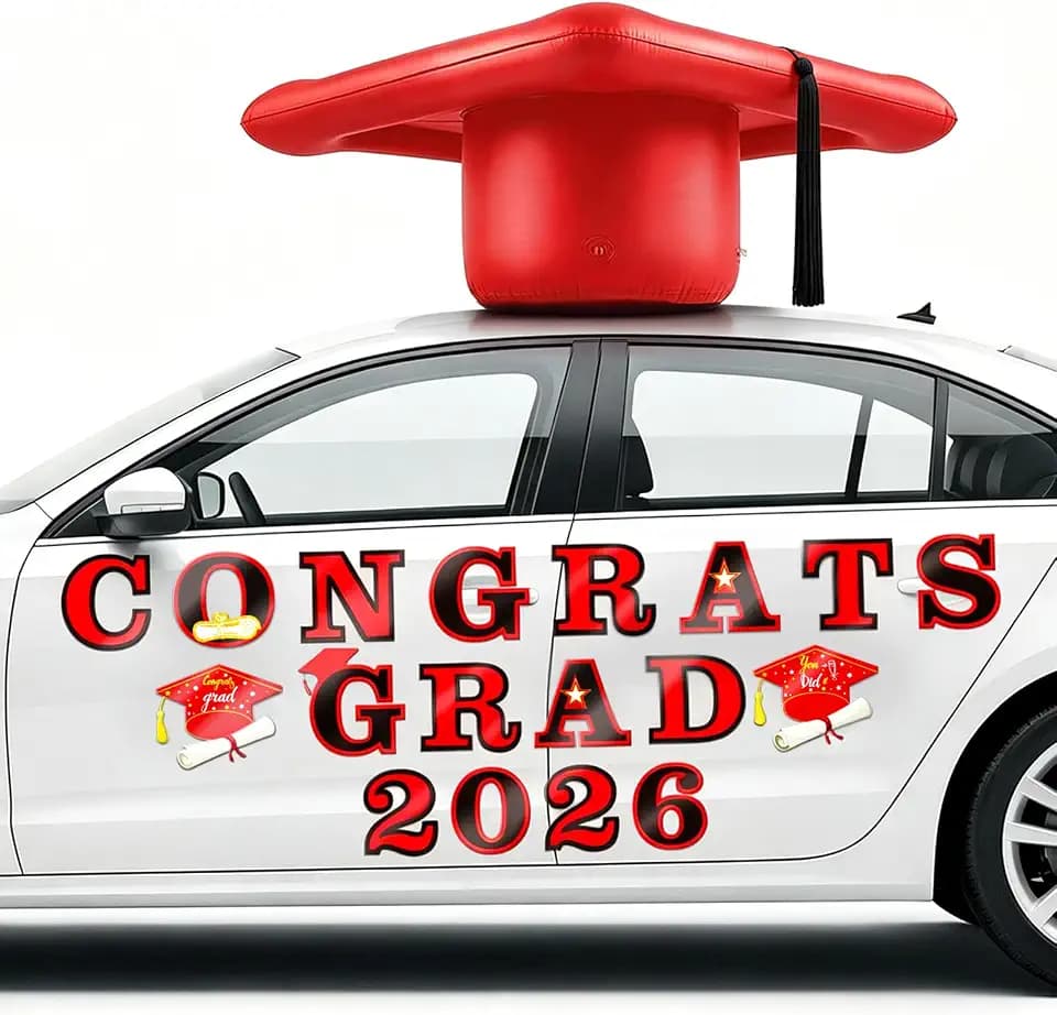 2026 Graduation Car Decorations, 27" Large Inflatable Car Cap, Red